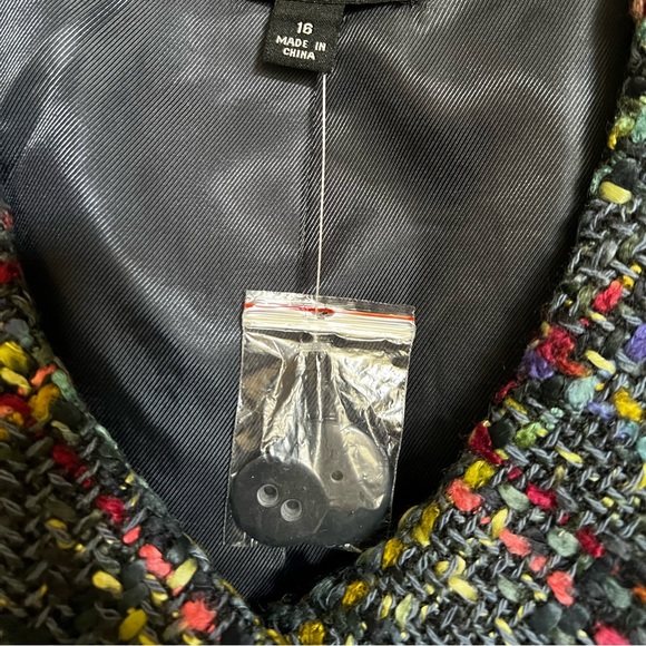 Navy Blue, Multi-Plaid Textured Tweed Retro Blazer/Jacket w/ portrait collar. - Picture 13 of 13